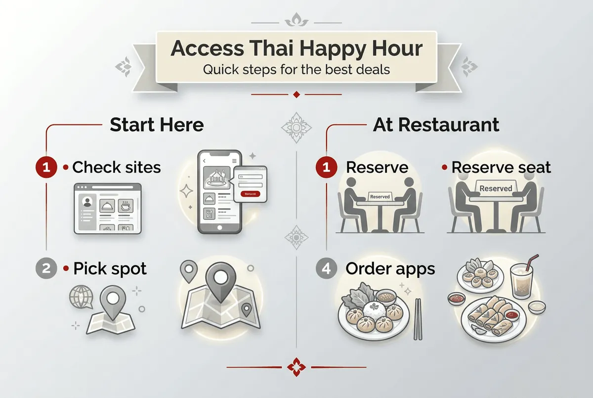 Infographic with steps to access Thai happy hour