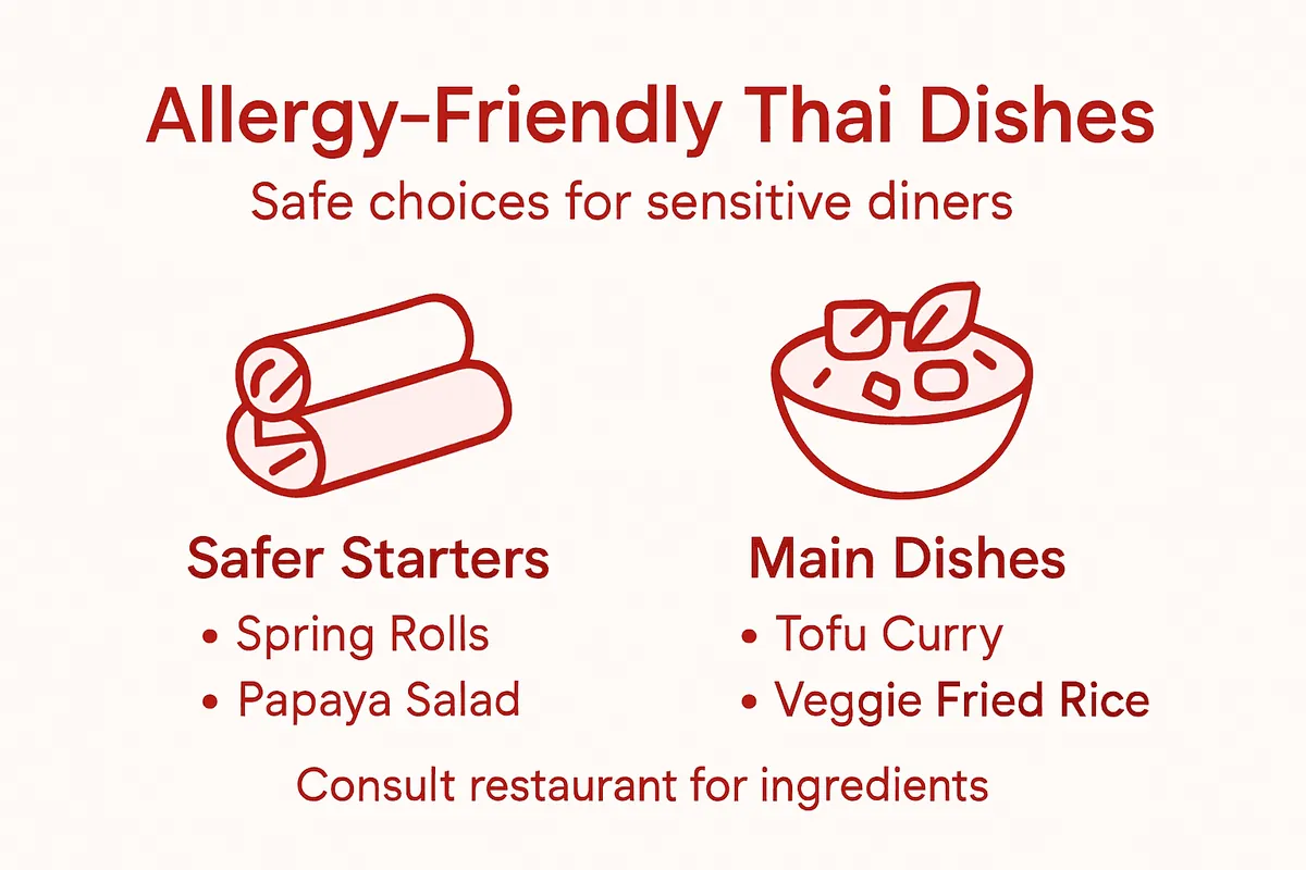 Infographic listing allergy-friendly Thai dishes