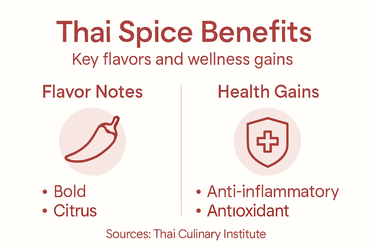 Infographic showing Thai spice flavors and health