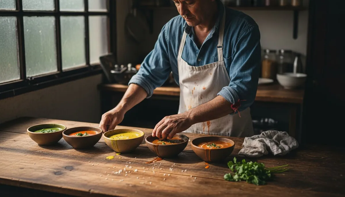 Chef presenting five types of Thai curry