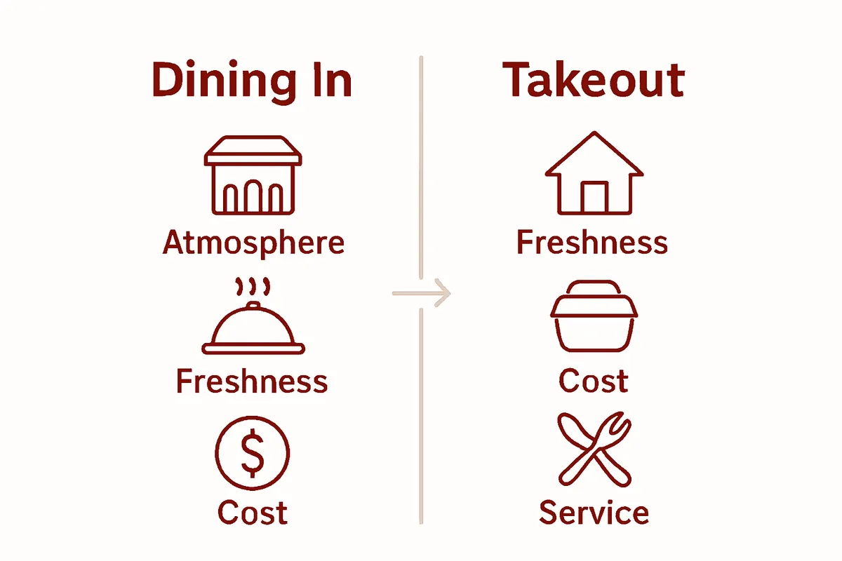Infographic illustrating differences between dining in and takeout Thai food