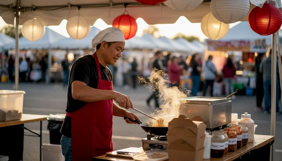 Thai food vendor cooking at festival