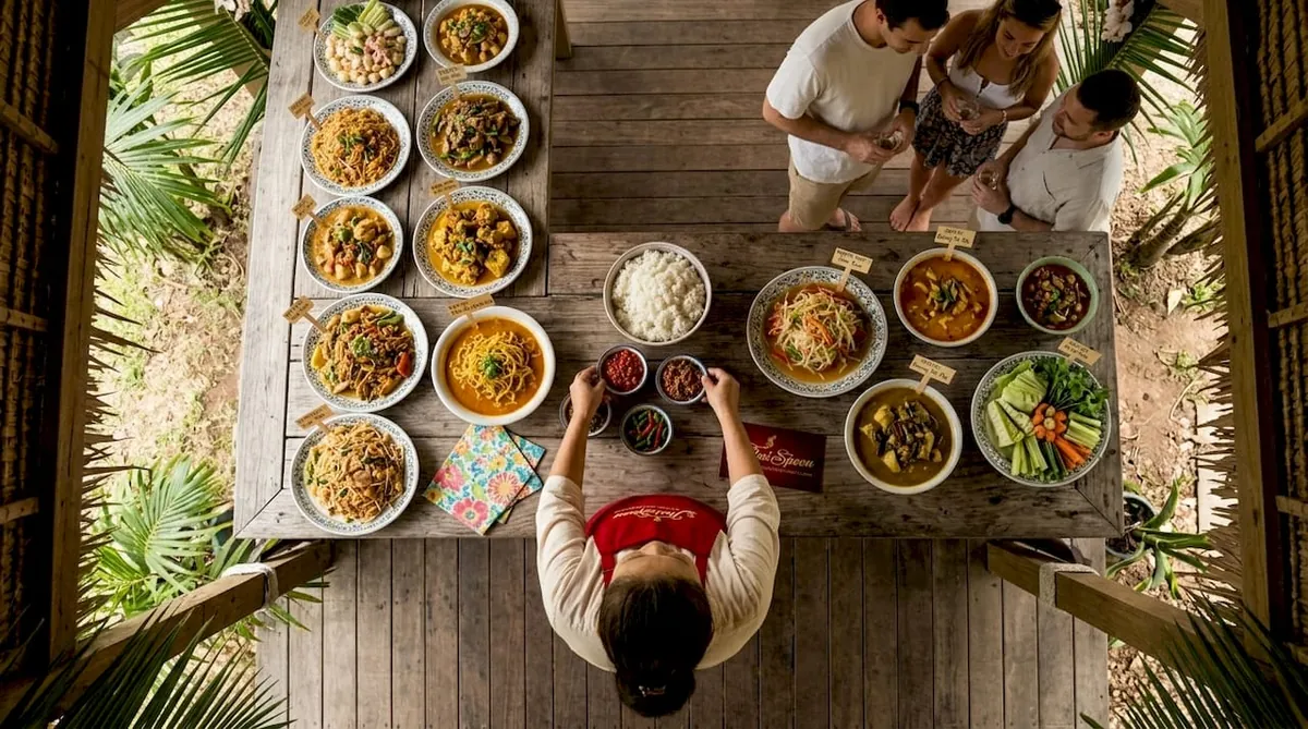 Regional Thai dishes on wooden festival table