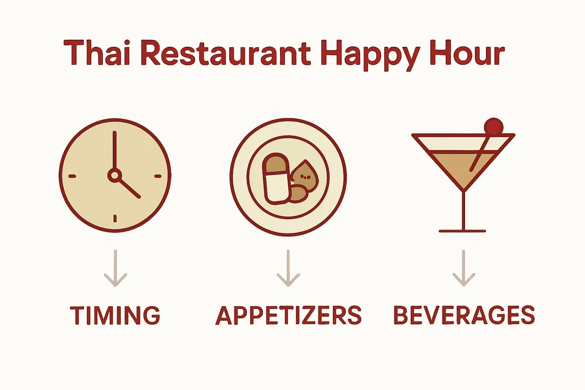 Infographic comparing Thai happy hour timing, food, and drink specials.