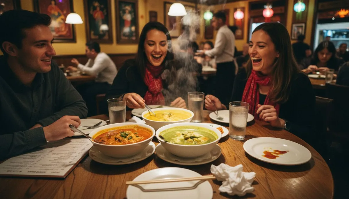 Diners sampling colorful Thai curry in Vegas