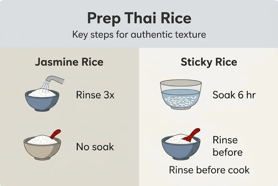 Infographic of key Thai rice preparation steps