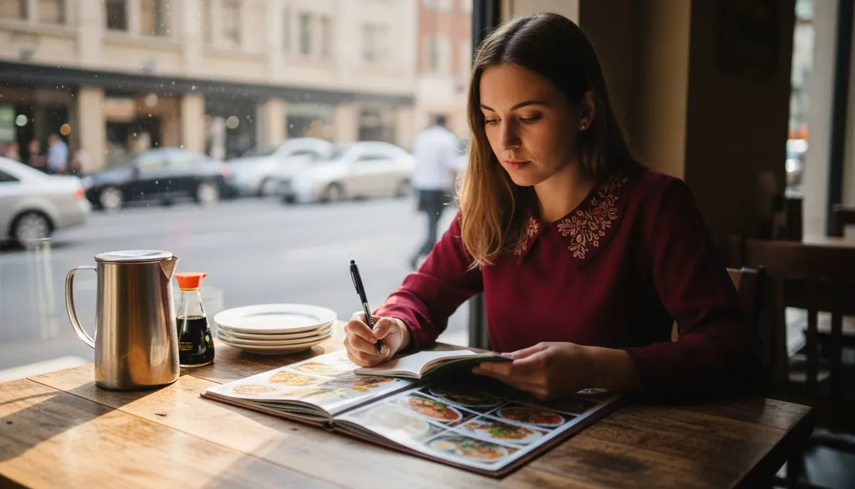 Customer reviewing Thai menu for order