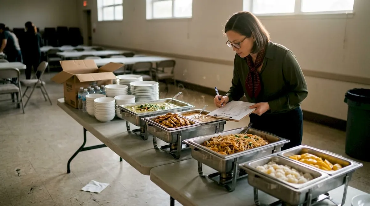 Coordinator checking Thai food catering delivery