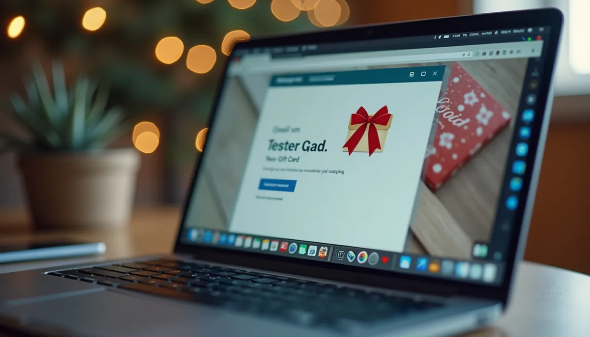 Close-up view of a laptop screen showing an email with a digital gift card