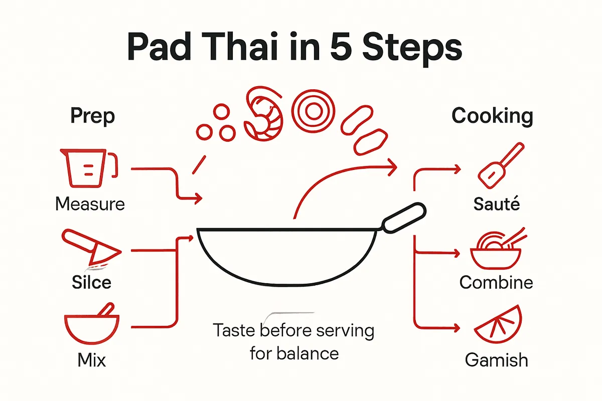 Infographic summarizes Pad Thai recipe steps