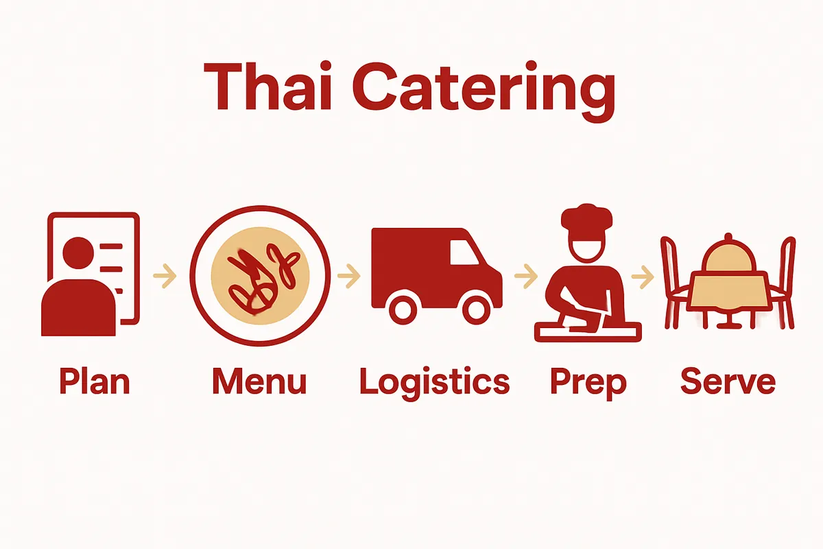 Infographic with five Thai catering process steps