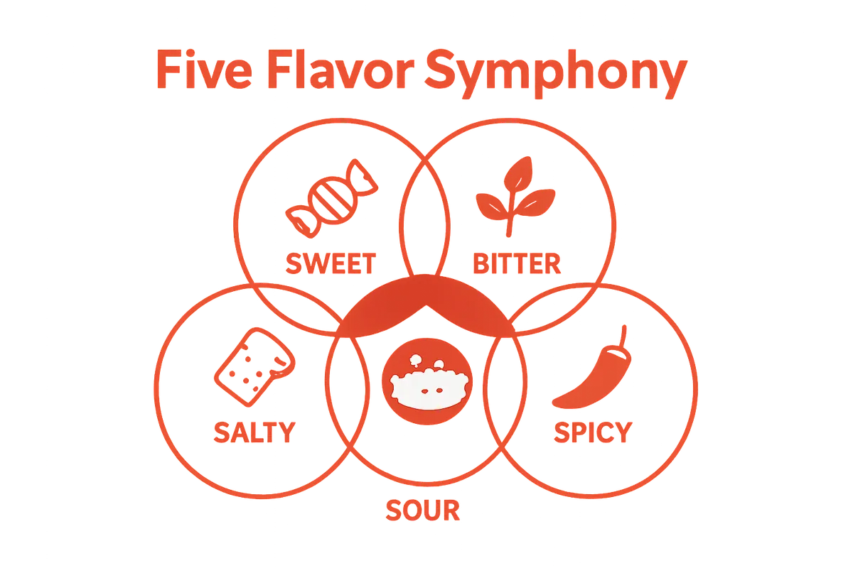 Infographic explaining Thai cuisine's five main flavor profiles