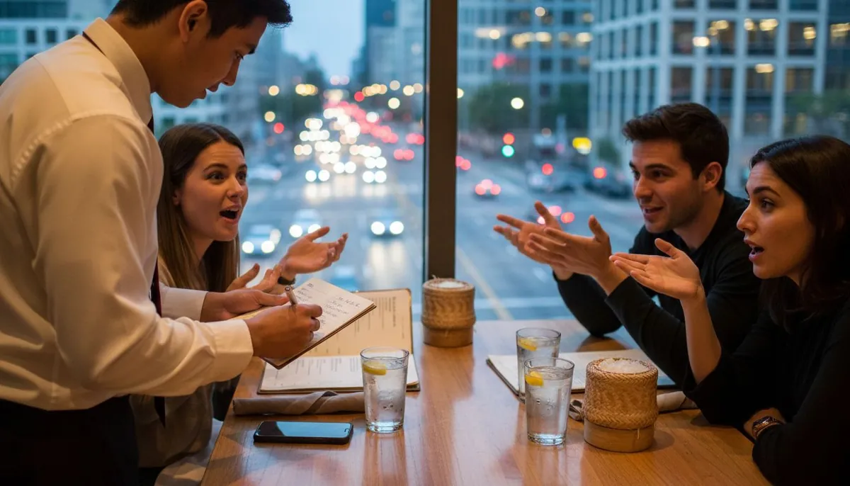 Friends ordering multiple Thai dishes