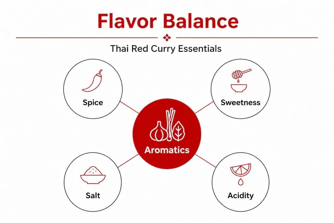 Infographic showing Thai curry flavor balance hierarchy
