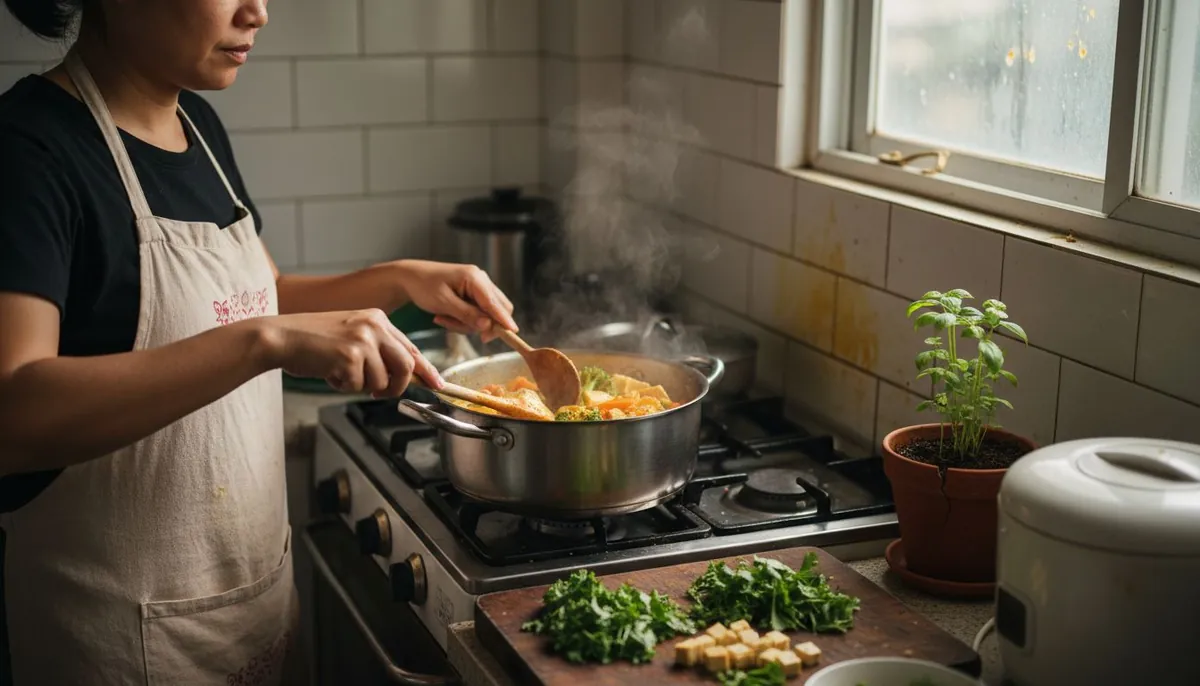 Vegetarian curry home kitchen scene