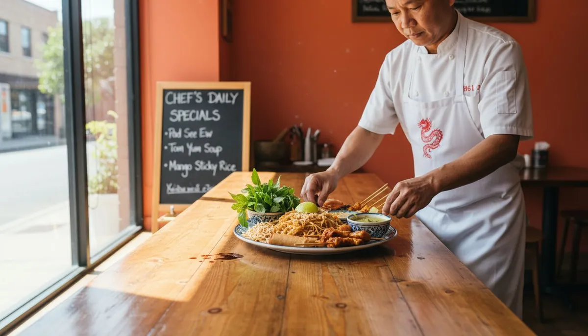 Chef arranging Thai party platter for event