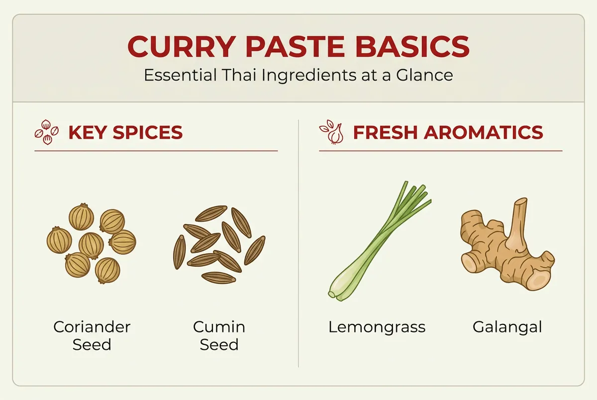 Infographic highlighting curry paste spices and aromatics