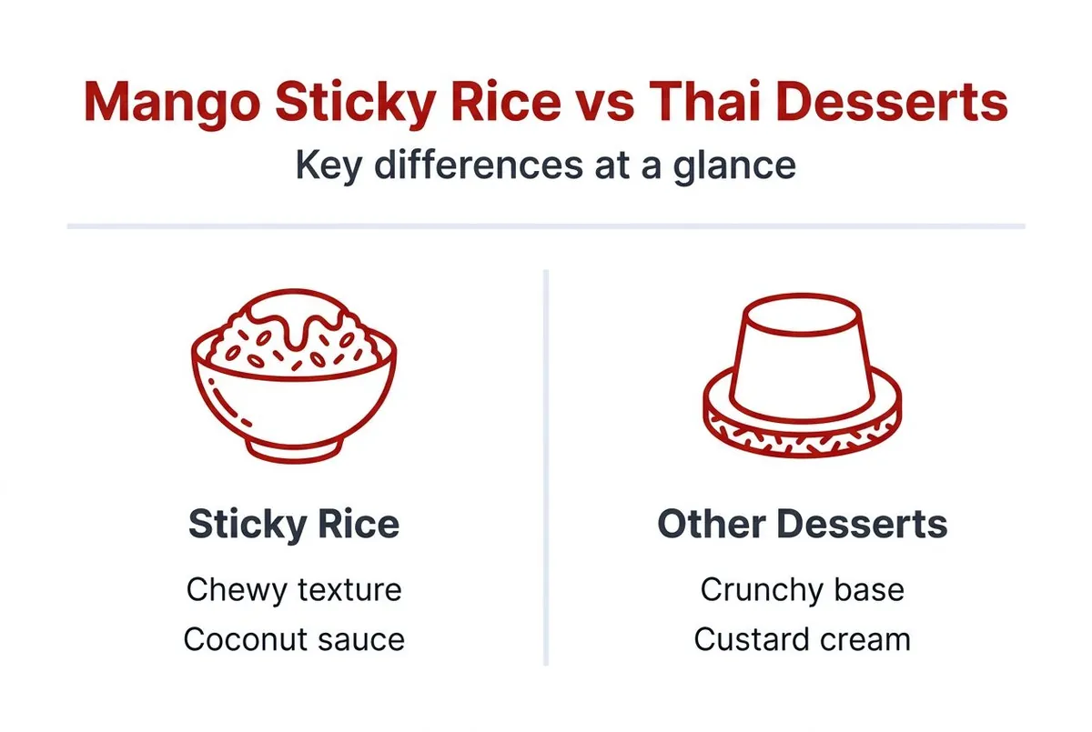 Infographic comparing mango sticky rice and Thai desserts