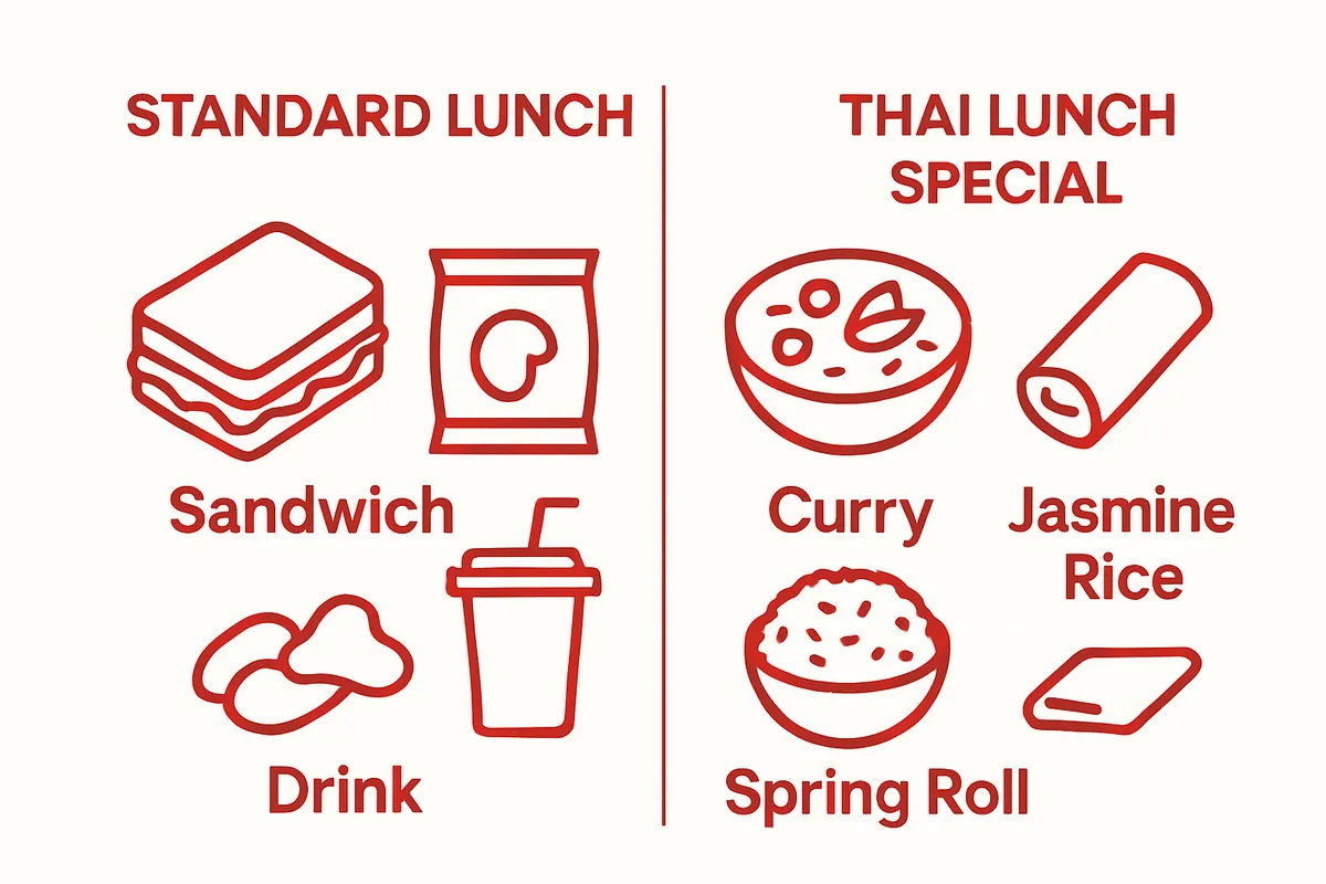 Comparison graphic showing standard lunch versus Thai lunch special components