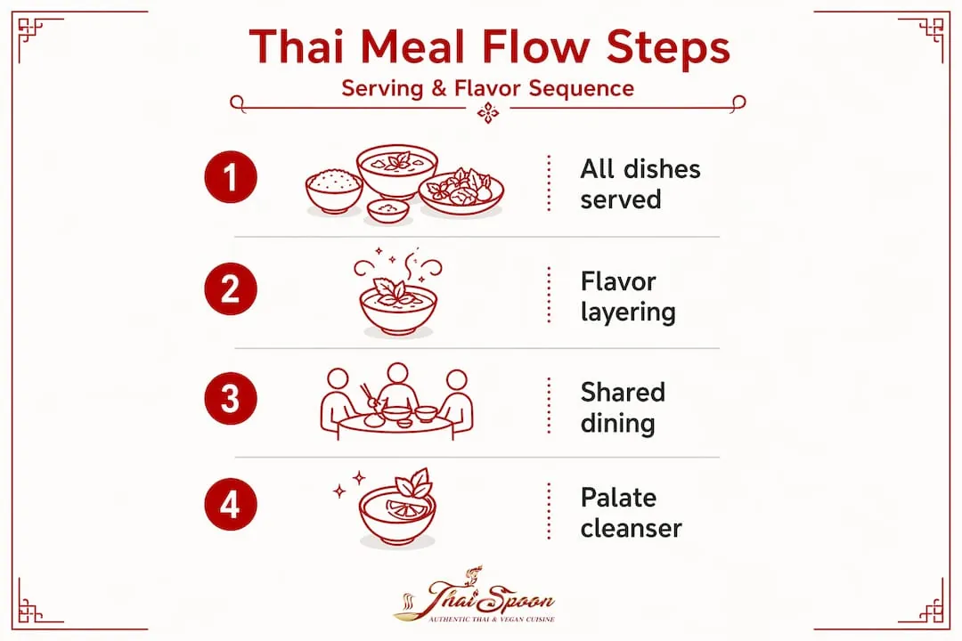 Infographic showing Thai meal flow steps and sequence