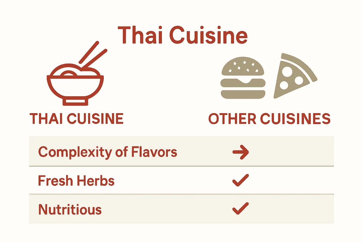 Infographic comparing Thai cuisine against other Las Vegas dining options in icons and key points.