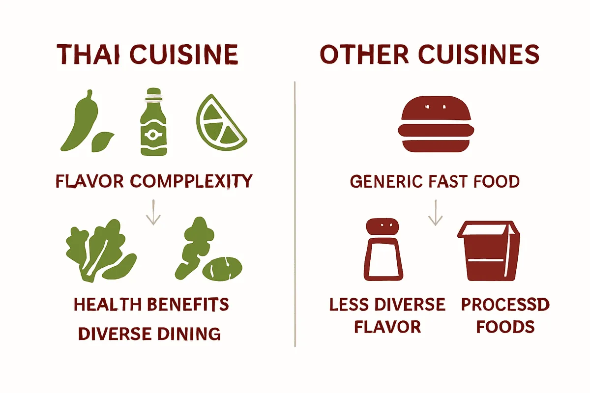 Infographic comparing Thai cuisine to other dining options by flavors and health benefits.